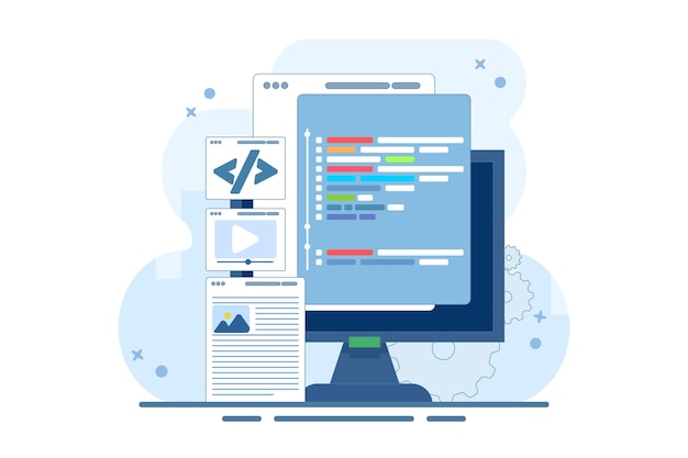 Vectorillustratie over webontwerp gebruikersinterface prototype testconcept op lokale server