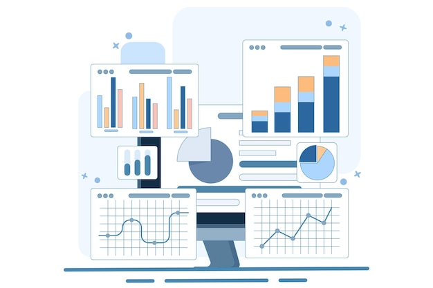 Vectorillustratie Performance monitoring concept met Dashboard met groei gegevens