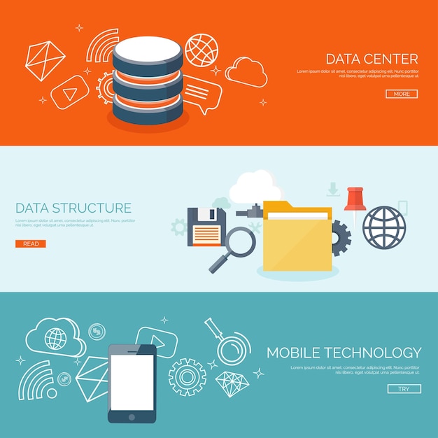 Vectorillustratie platte cloudcomputing achtergrond gegevensopslag netwerktechnologie multimedia
