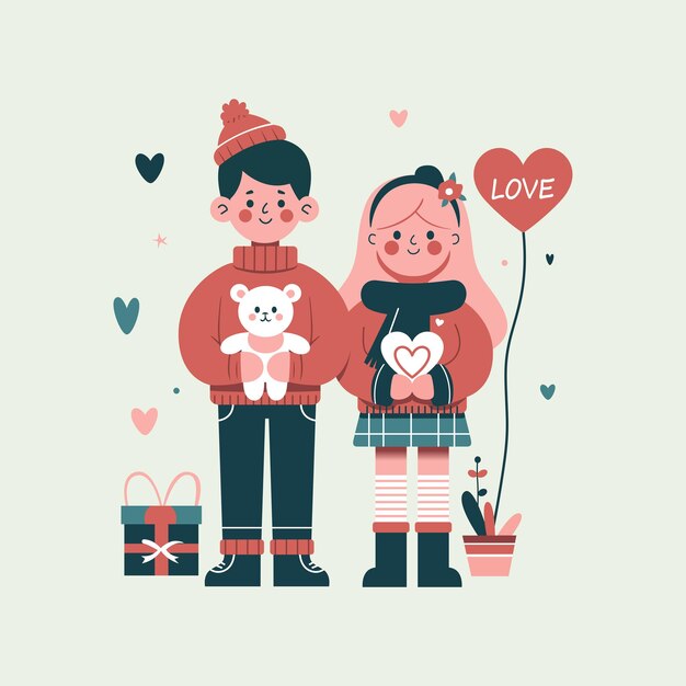 Vectorillustratie platte paar liefde voor Valentijnsdag 4