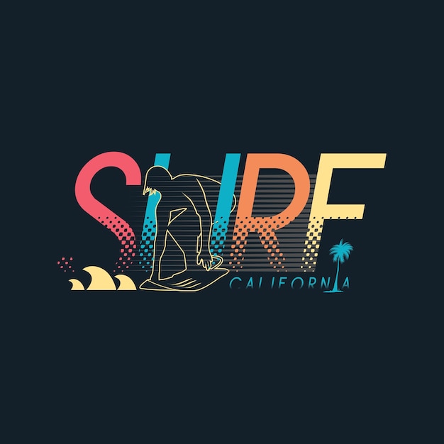 Vectorillustratie rond het thema surfen in california.premium vector