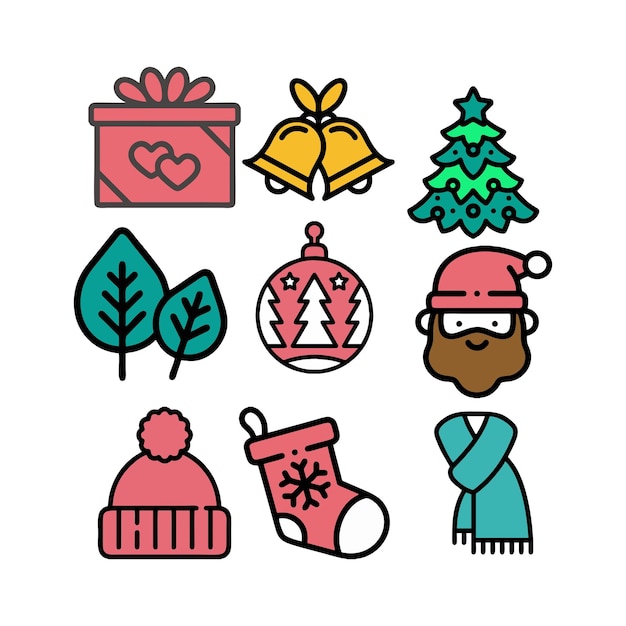 Vectorillustratie Set van platte kerst- en nieuwjaarsvectorpictogrammen