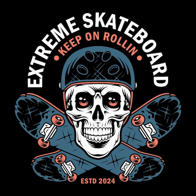 Vectorillustratie skateboard en schedel