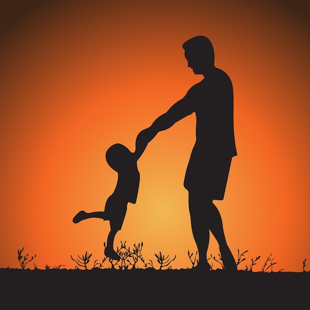 vectorillustratie Vader en zoon spelen samen ronddraaien in cirkels met plezier in het park