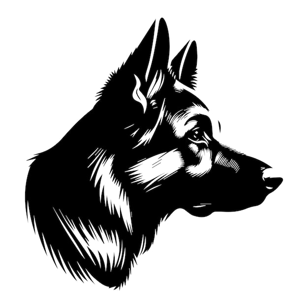 Vectorillustratie van A Focused German Dog gezicht in zwart-wit