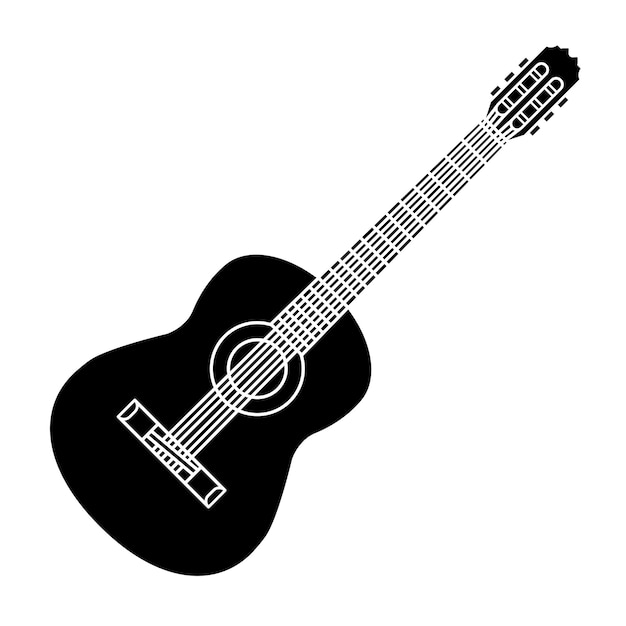 Vectorillustratie van akoestische gitaar Muziekinstrument zwart icoon Klassieke gitaar