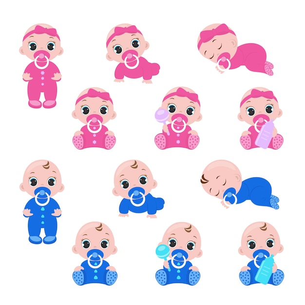 Vectorillustratie van babyjongens en babymeisjes