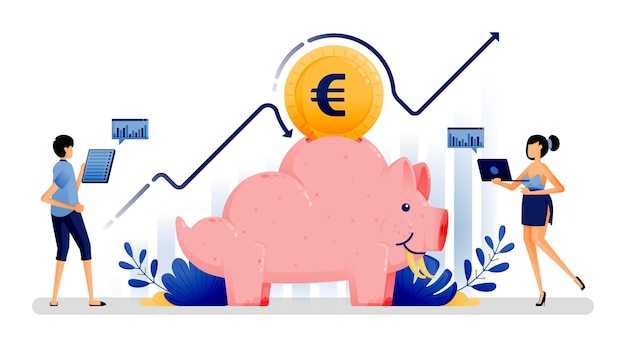 Vector vectorillustratie van beslissingen in financiën door geld te investeren om in de toekomst meer winst te maken