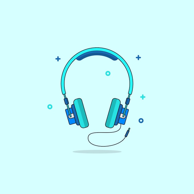 Vectorillustratie van blauwe koptelefoon met kabel blauwe hoofdtelefoon cartoon icoon