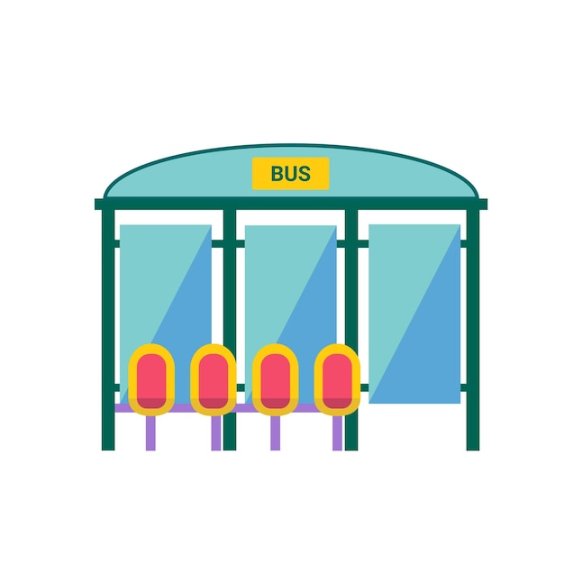 Vector vectorillustratie van bushalte met stoelen geïsoleerd op witte achtergrond flat design style