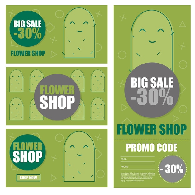 Vectorillustratie van cactus en bloemenwinkel kortingsbon. botanische zakelijke flyer achtergrond sjabloon. speciale aanbieding banner teken