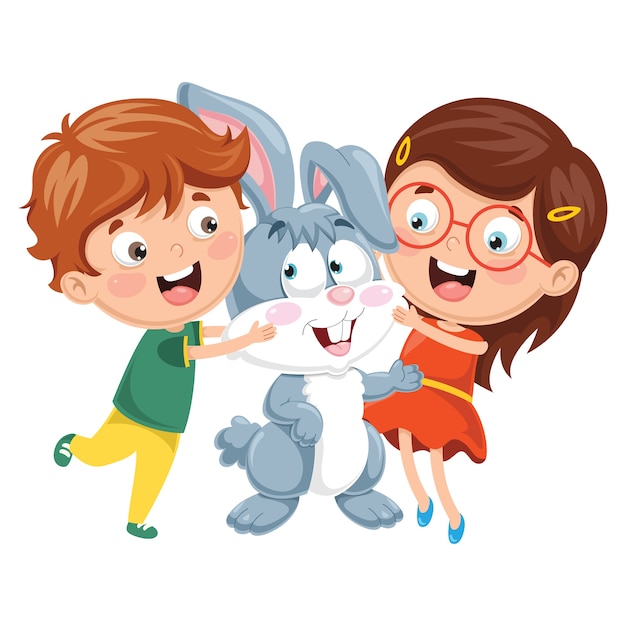 Vectorillustratie van Cartoon kinderen met konijn