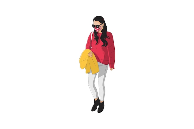 Vectorillustratie van casual vrouwen poseren met masker
