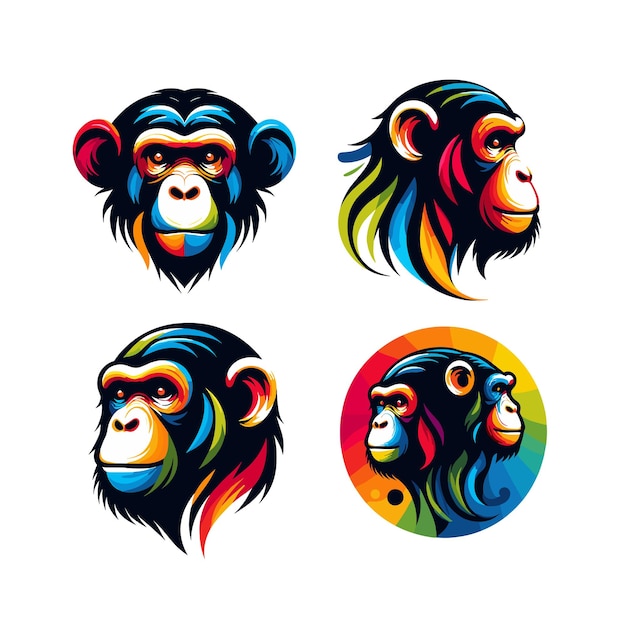 vectorillustratie van chimpanseehoofd met kleurrijke kleuren