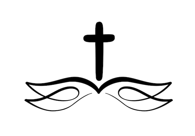 Vector vectorillustratie van christian logo embleem met cross en heilige bijbel religieuze gemeenschap design