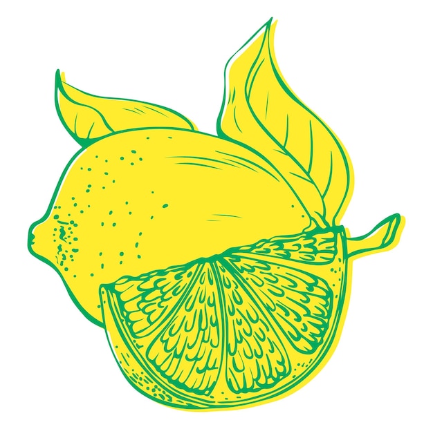Vectorillustratie van citroenfruit met slice riso-print-effect geïsoleerd op witte achtergrond