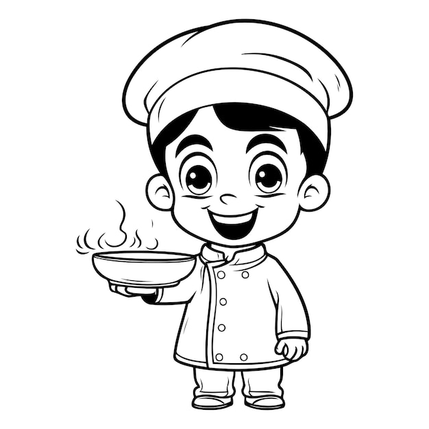 Vectorillustratie van Cute Little Chef met een kom warme soep