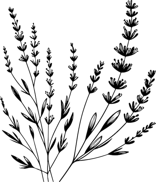 Vectorillustratie van de contouren van zwarte lavendel