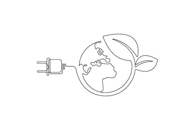 Vectorillustratie van de ecologie en het milieu met een continue tekening van één lijn