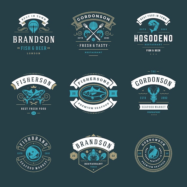 Vectorillustratie van de logo's van zeevruchtenrestaurants