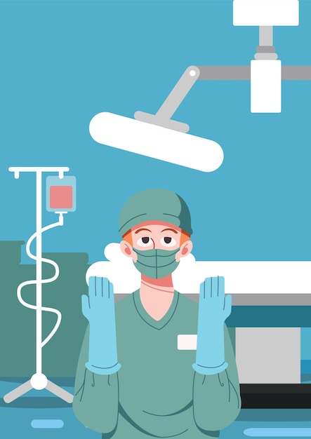 Vectorillustratie van de operatiekamer met de dokter