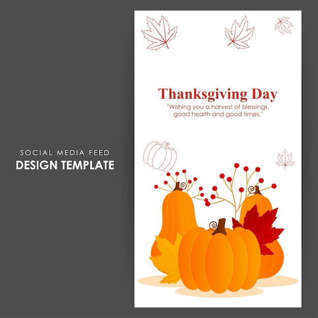 Vector vectorillustratie van de sjabloon van happy thanksgiving social media feed