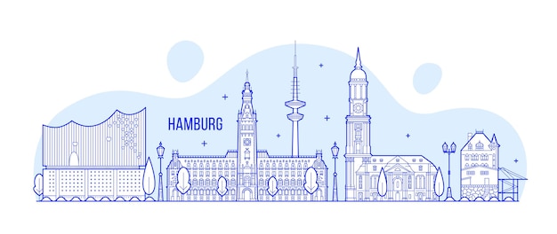 Vectorillustratie van de skyline van Hamburg in Duitsland