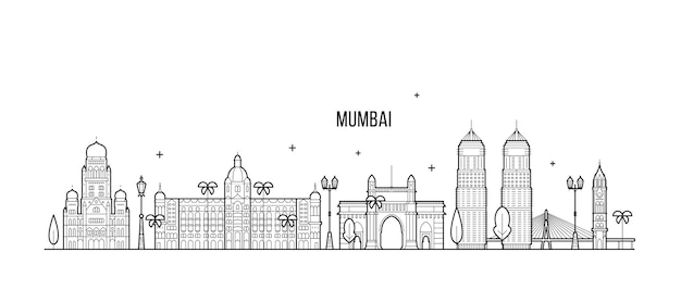 Vector vectorillustratie van de skyline van mumbai, maharashtra, india