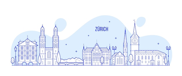 Vector vectorillustratie van de skyline van zürich in zwitserland
