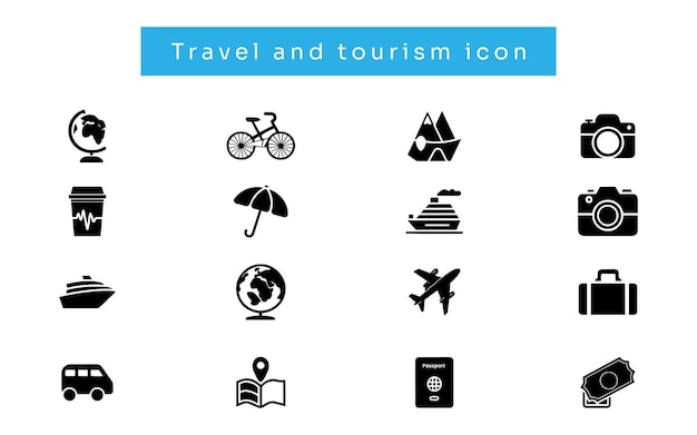 Vectorillustratie van de verzameling iconen voor reizen en toerisme
