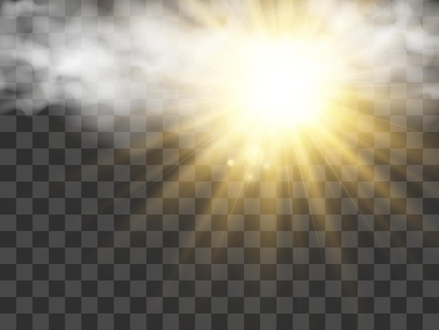 Vectorillustratie van de zon die door de wolken schijnt. zonlicht. bewolkte vector.