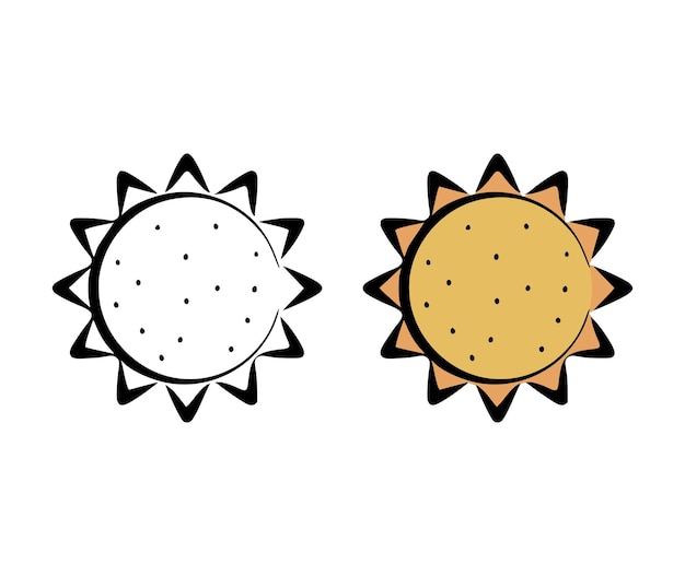 Vector vectorillustratie van de zon in een handgetekende stijl op een witte achtergrond