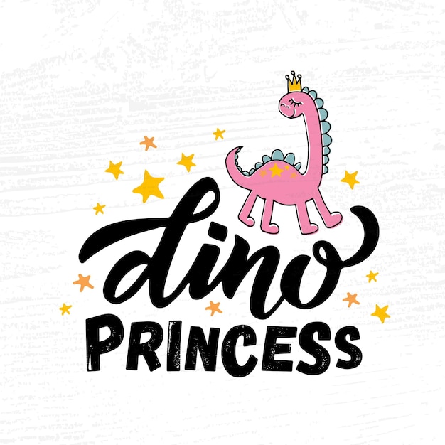 Vectorillustratie van dino princess tekst voor meisjes kleding daddys girl badge labelpictogram tshirt