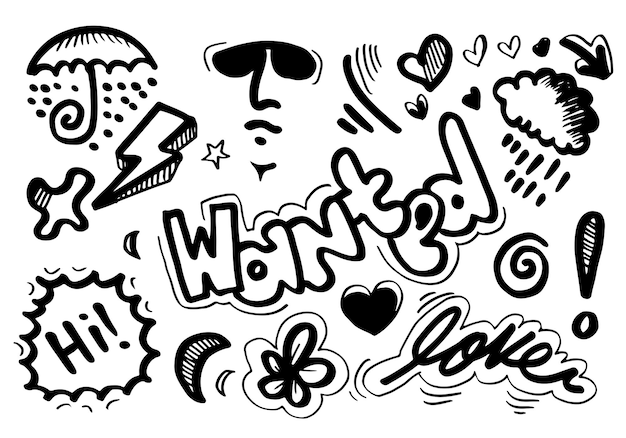 Vectorillustratie van Doodle schattig voor kind Hand getrokken set van schattige doodles,