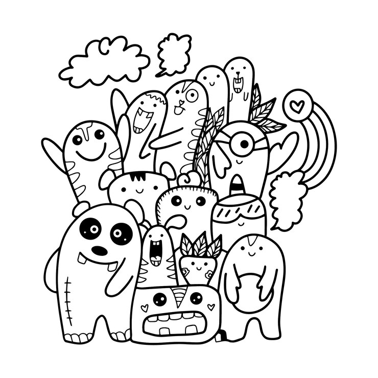Vector vectorillustratie van doodle schattige monster cartoon grappig