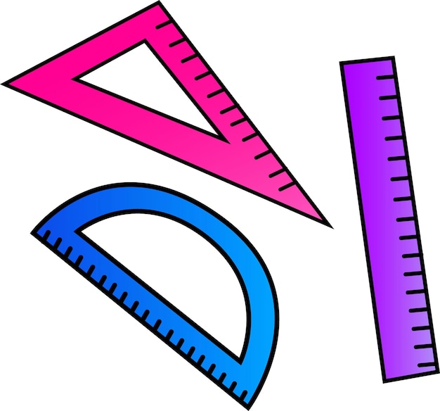 Vectorillustratie van een blauwe liniaal. Schets van schoolvakken. Het idee voor een logo, tekeningen