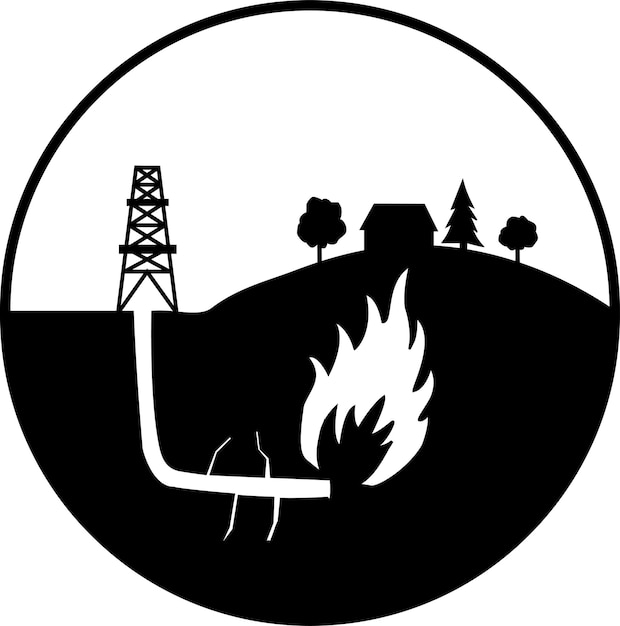 Vectorillustratie van een bord voor exploitatie van schaliegas Zwart-wittekening van een poster