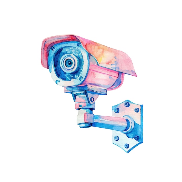 Vector vectorillustratie van een cctv-camera in waterverfstijl