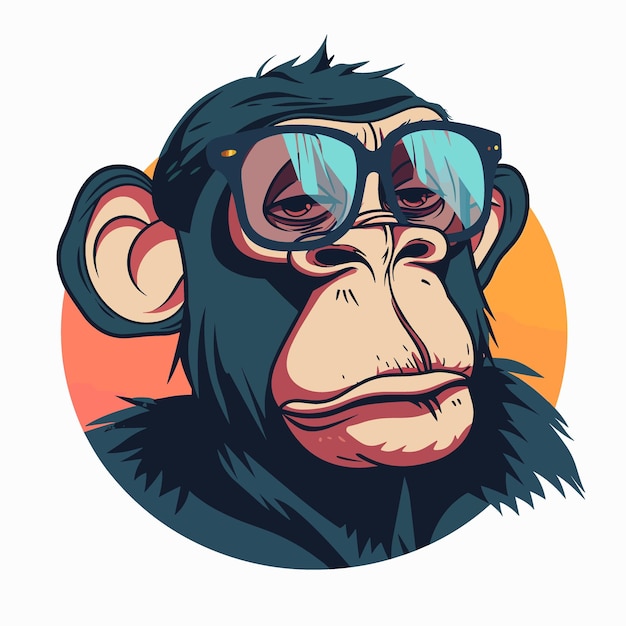 Vectorillustratie van een chimpansee-aap met een zonnebril en een pet