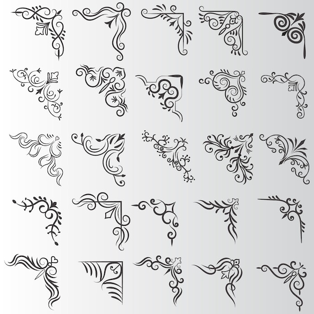 Vectorillustratie van een decoratief hoekframe set Set Handtekening van hoeken Verschillende vormen Bloem