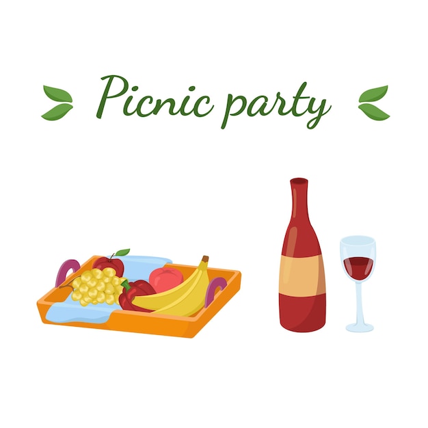 Vectorillustratie van een dienblad met eten en drinken voor een picknick Kleurige barbecue kaart BBQ-elementen