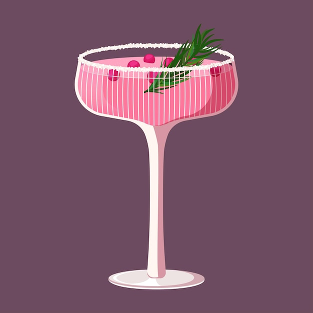 Vectorillustratie van een feestelijke cocktail in kristalglas met sparren tak en bessen