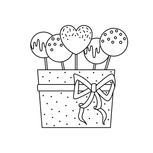 Vectorillustratie van een geschenkdoos met cakepops. een cadeau voor valentijnsdag. overzicht