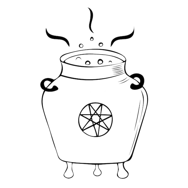 Vectorillustratie van een handgetekende heksenketel met een drankje en bubbels