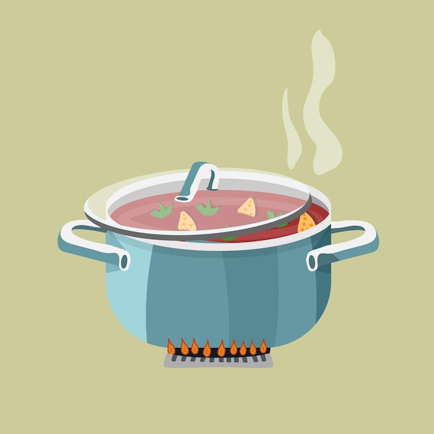 Vectorillustratie van een hete soep in een pot