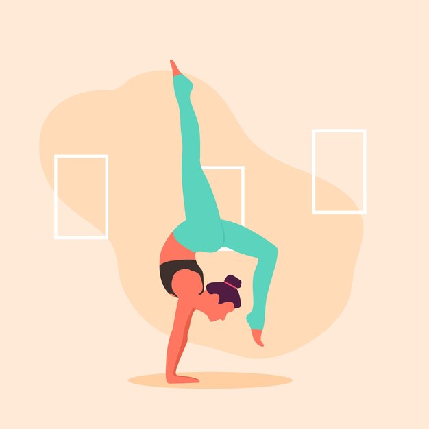 Vectorillustratie van een jong meisje dat yoga beoefent in de Pincha Mayurasana-oefening