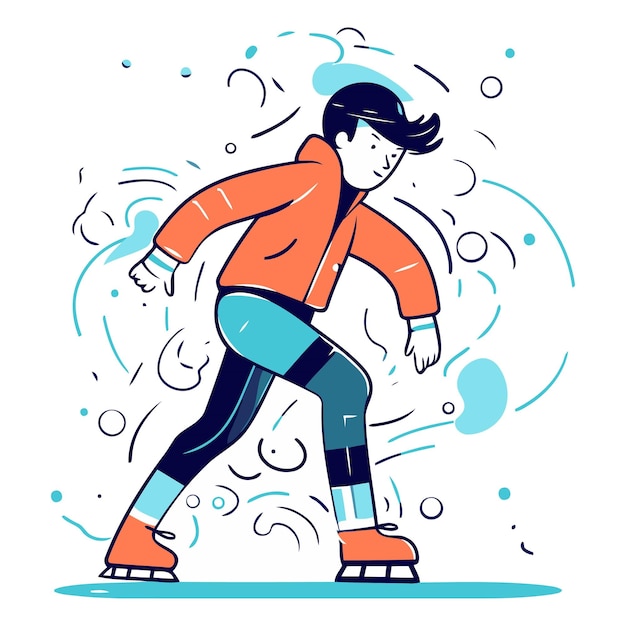 Vector vectorillustratie van een jonge man die op een ijsbaan schaatst wintersport