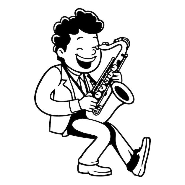 Vectorillustratie van een jonge man die saxofoon speelt geïsoleerd op een witte achtergrond