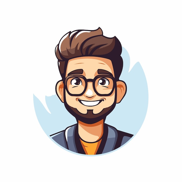 Vector vectorillustratie van een jonge man met een bril en baard in cartoon stijl