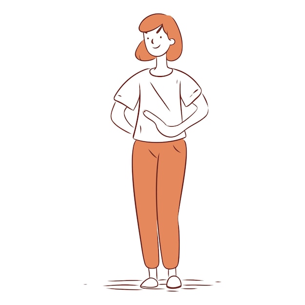 Vectorillustratie van een jonge vrouw in casual kleding die met haar armen gekruist staat